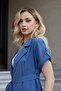 Women's Silky Modal Fabric Collar Off-Shoulder Epaulets Short Sleeve Button down Jacket with Waist Belt-Indigo - 7