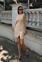 Women's Crew Neck Sleeveless Gold Button Detailed Slit Mini Dress Beige