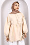 Beige Sleeve Elastic Front Buttoned Tunic - 3