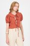 Tile Binding Detailed Baby Collar Crop Blouse 8064 - 6