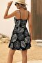 New Season Women's Rope Strap Double Breasted Collar Elastic Waist Short Patterned Single Jersey Dress - 3