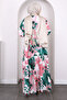 Green Patterned Half Button Dress - 4