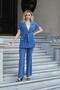 Women's Silky Modal Fabric Collar Off-Shoulder Epaulets Short Sleeve Button down Jacket with Waist Belt-Indigo