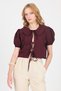 Burgundy Tie Detailed Baby Collar Crop Blouse 8064