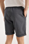 Men's Elastic Waist Buttoned Gabardine Pocket Shorts - 6