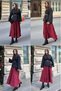 Women's Wrinkled 3-Piece Long Flared Hijab Skirt Black-Brown-Red - 3
