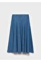 Midi Denim Skirt with Stitching Details - 3