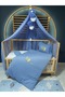 Embroidered Muslin Sleeping Set - 100X150 cm Duvet Cover, Pompom Mosquito Net, Tulle and Apparatus - 3