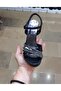 Women's Thick Heel 30 mm Platform Black-Silver Lurex Leather Stone Evening Dress Shoes - 3