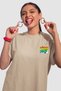 Unisex Colorful Graffiti Printed Oversize White T-Shirt Beige