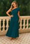 Women's Asymmetrical Collar Detailed Off-The-Shoulder Gathered Slit Sandy Dress - 2