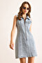 Women's Light Blue Zippered Mini Denim Dress Elb-19002505 - 3