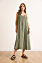 Women's Green Modal Strap Adjustable Maxi Bell Dress Elb-19002501 - 3
