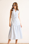 Women's Blue Belted Striped Button Maxi Dress Elb-19002510 - 6