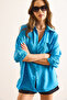 Women's Blue Striped Single Pocket Boyfriend Aerobin Shirt Gml-19001379 - 5