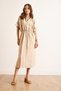 Women's Camel Polo Neck Elastic Waist Striped Lined Midi Flowy Dress Elb-19002511 - 2