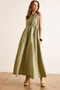 Women's Khaki Muslin Lined Back Deep Decollet Maxi Dress Elb-19002504