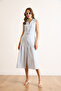 Women's Blue Belted Striped Button Maxi Dress Elb-19002510 - 3
