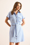 Women's Blue Marta Belted Pocket Mini Woven Shirt Dress Elb-19002503 - 2