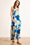 Women's Blue Strap Tie-Up Beaded Garnish Flowy Maxi Dress Elb-19002514