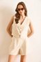 Women's Stone Top Lined Vest Bottom Pocket Shorts Set Tkm-19000415 - 2
