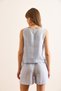 Women's Baby Blue Top Blouse Bottom Pocket Shorts Muslin Set Tkm-19000412 - 7