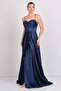 Women's Stone Embroidered Strap Maxi Evening Dress 5772 Navy Blue - 3