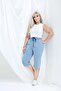 Plus Size Summer High Waisted Denim Capri with Elastic Waist - 8