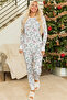 Women's White Kokina Patterned Pajama Set – Camisole Collar and Cuffs, Curved Hem - 3