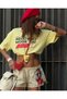 Women's Yellow Recovery Mode on Lettering T-Shirt Oversize Casual Sports Street Fashion Trend - 3