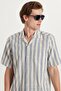 Men's Regular Fit Classic Cut Short Sleeve Apaş Collar Striped Pocket 100% Cotton Shirt - 2