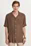 Men's Relax Fit Apaş Collar Rustic Fabric Viscose Cotton Comfortable Cut Brown Shirt - 4