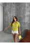 Women's Woven Linen Fabric Half Sleeve Detail Single Pocket Green Shirt