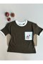 Hedgehog Embroidered Pocket Oversize T-Shirt - Khaki 100% Cotton