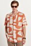 Men's Relax Fit Relaxed Cut Short Sleeve Apaş Collar Viscose Printed Shirt