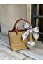 Tan Straw Women's Heart Charm Hand and Shoulder Bag - 2