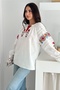 Women's Embroidered Blouse White Color Ethnic Pattern Flower Embroidery Embroidered Cotton Blouse - 6