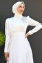 Satin Evening Dress with Stones on the Shoulder White - 5