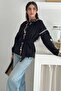 Women's Black Tasseled Belted Embroidered Cotton Blouse - 7