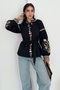 Women's Black Tasseled Belted Embroidered Cotton Blouse - 8
