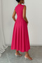 Fuchsia Women's Turtleneck Sleeveless Pleated Crepe Fabric Long Dress - 2