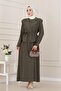 Vest with Stone Detail Tencel Dress-Khaki