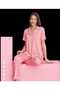 Shirt Collar Button Short Sleeve Patterned Lycra Loose Milan Fabric Pajama Set - 4