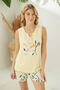 Women's Pajama Set Yellow Color and Patterned Thick Straps Front Tie Detailed Shorts Summer - 3