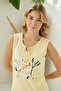 Women's Pajama Set Yellow Color and Patterned Thick Straps Front Tie Detailed Shorts Summer - 2