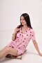 Shirt Collar Buttoned Short Sleeve Shorts Patterned Lycra Loose Milan Fabric Pajama Set - 4