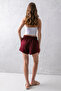 Women's Burgundy Stretchy Lycra Elastic Waist Lace up Soft Textured Double Pocket Comfortable Modal Fabric Shorts - 8