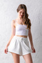 Women's White Stretchy Lycra Elastic Waist Lace-Up Soft Textured Double Pocket Comfortable Modal Fabric Shorts - 3