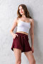 Women's Burgundy Stretchy Lycra Elastic Waist Lace up Soft Textured Double Pocket Comfortable Modal Fabric Shorts - 7