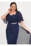 Women's Plus Size Heart Collar Chiffon Piece Stone Accessory Detail Pencil Stretchy Woven Evening Dress - 2